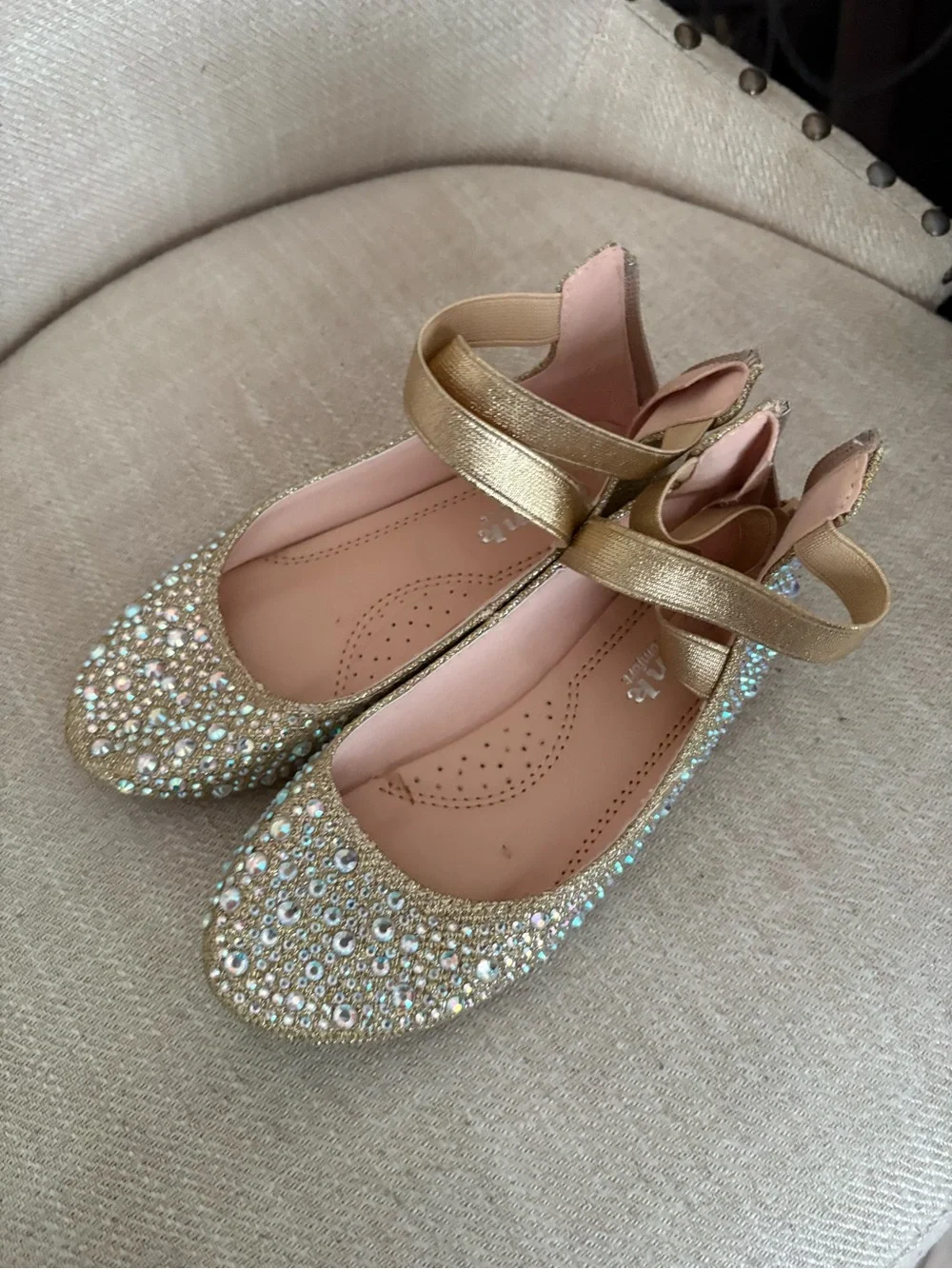 Girls' Sparkle Gold Dress Flats with Ankle Strap
